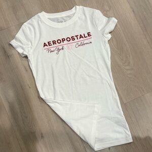 Aeropostale White Short Sleeve Tee with Red & Pink Logo